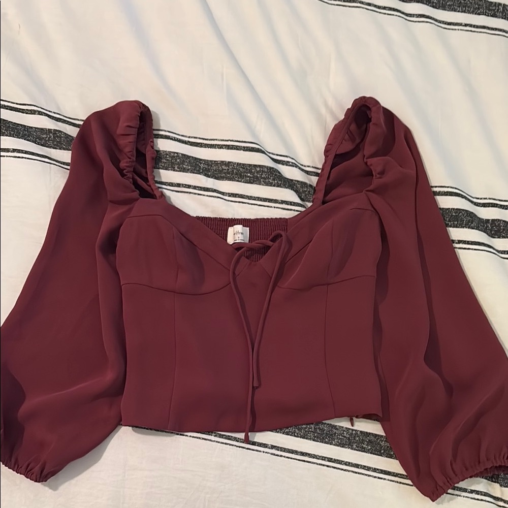 Wilfred Red Puff Sleeve Crop Blouse